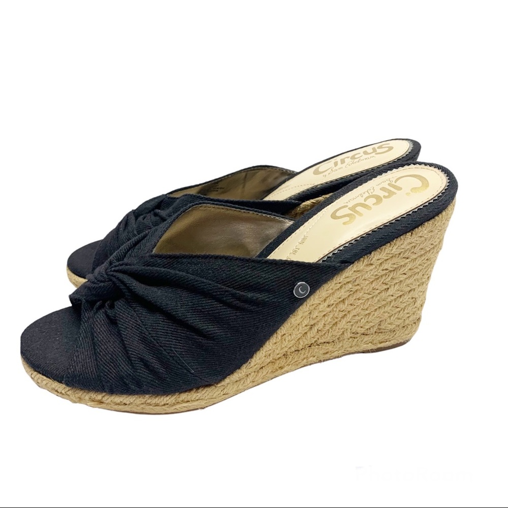 Sam Edelman black canvas espadrille slide wedge heel sandals 8